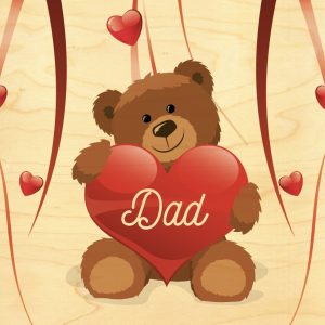 WOOD POSTCARD TEDDY HEART DAD
